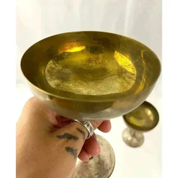 VTG Pair Leonard Silver Toned Brass Tarnished Goblets Chalice - Picture 15 of 15